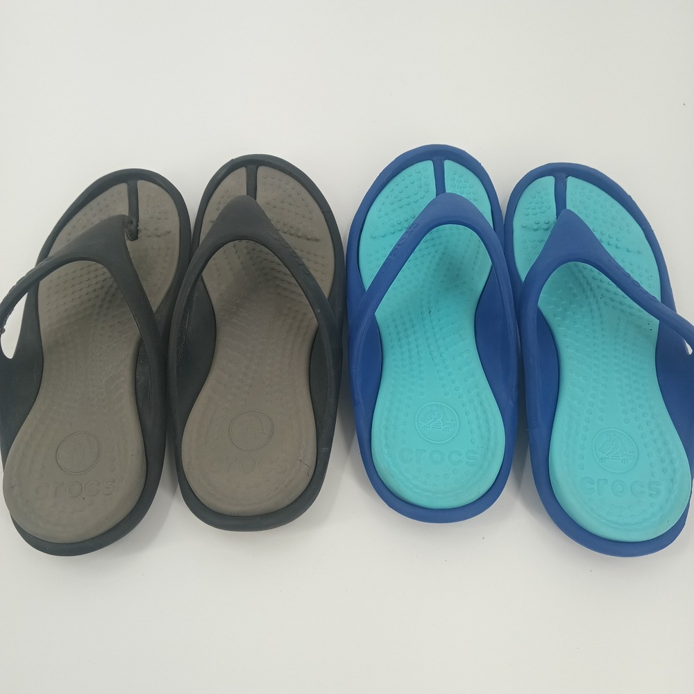 Lot 2 Crocs Athens Flip Flop Bundle Navy Turquoise and Black Grey Womens 8 Men 6